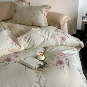 Pink Tencel cotton high-grade four-piece set brushed digital printed bed sheets quilt cover bedding set