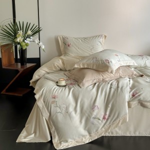 Pink Tencel cotton high-grade four-piece set brushed digital printed bed sheets quilt cover bedding set