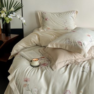 Pink Tencel cotton high-grade four-piece set brushed digital printed bed sheets quilt cover bedding set