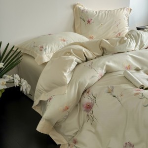 Pink Tencel cotton high-grade four-piece set brushed digital printed bed sheets quilt cover bedding set