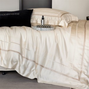 New 100S Australian cotton simple embroidery 4 pcs high-end beige bedding set