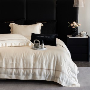 New 100S Australian cotton simple embroidery 4 pcs high-end beige bedding set