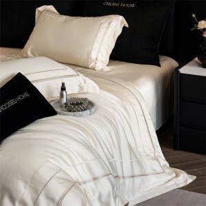 New 100S Australian cotton simple embroidery 4 pcs high-end beige bedding set