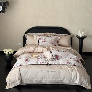 500TC cotton home textiles satin bed sheet digital printing duvet cover red 4 pcs bedding set supplier