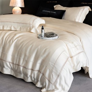 New 100S Australian cotton simple embroidery 4 pcs high-end beige bedding set