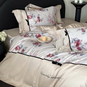 500TC cotton home textiles satin bed sheet digital printing duvet cover red 4 pcs bedding set supplier