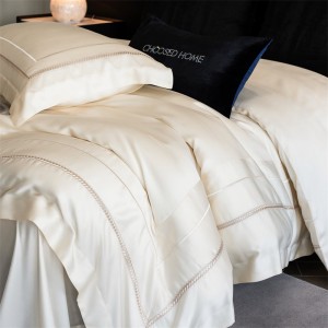 New 100S Australian cotton simple embroidery 4 pcs high-end beige bedding set