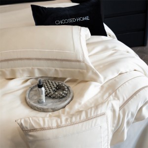 New 100S Australian cotton simple embroidery 4 pcs high-end beige bedding set