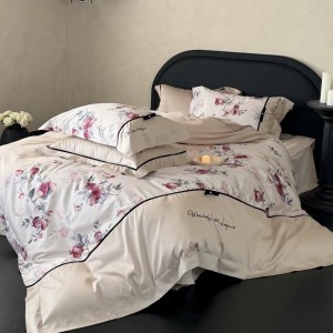 500TC cotton home textiles satin bed sheet digital printing duvet cover red 4 pcs bedding set supplier