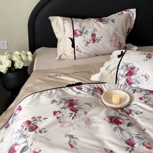 500TC cotton home textiles satin bed sheet digital printing duvet cover red 4 pcs bedding set supplier