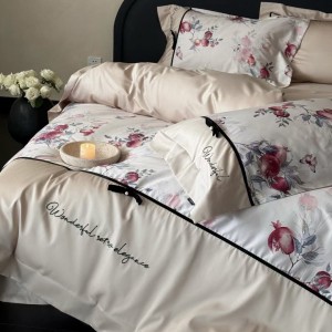 500TC cotton home textiles satin bed sheet digital printing duvet cover red 4 pcs bedding set supplier