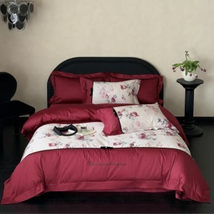 500TC cotton home textiles satin bed sheet digital printing duvet cover red 4 pcs bedding set supplier