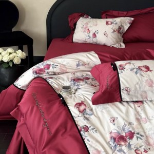 500TC cotton home textiles satin bed sheet digital printing duvet cover red 4 pcs bedding set supplier