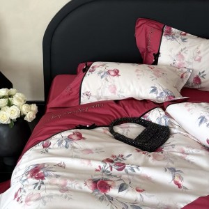 500TC cotton home textiles satin bed sheet digital printing duvet cover red 4 pcs bedding set supplier