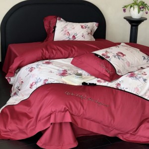 500TC cotton home textiles satin bed sheet digital printing duvet cover red 4 pcs bedding set supplier