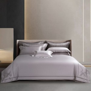 Purple 100% Cotton four pieces embroidery duvet cover bed sheet light luxury bedding set