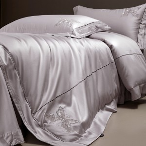 Purple 100% Cotton four pieces embroidery duvet cover bed sheet light luxury bedding set