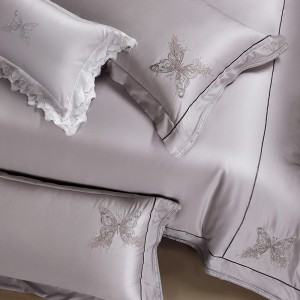 Purple 100% Cotton four pieces embroidery duvet cover bed sheet light luxury bedding set