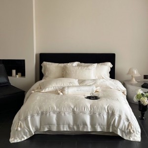 High quality embroidery home textiles white lyocell cotton bed sheet jacquard bedding set wholesaler