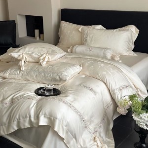 High quality embroidery home textiles white lyocell cotton bed sheet jacquard bedding set wholesaler