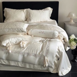 High quality embroidery home textiles white lyocell cotton bed sheet jacquard bedding set wholesaler