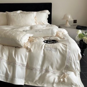 High quality embroidery home textiles white lyocell cotton bed sheet jacquard bedding set wholesaler