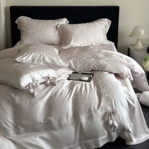 High quality embroidery home textiles white lyocell cotton bed sheet jacquard bedding set wholesaler