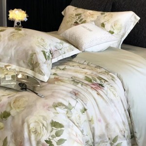 Pastoral style lyocell cotton home textiles plant digital printing duvet cover pink bedding set wholesaler