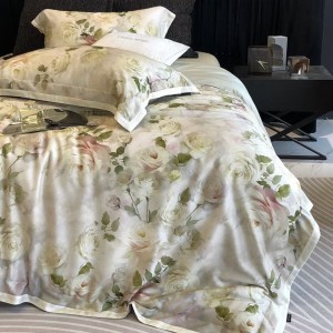 Pastoral style lyocell cotton home textiles plant digital printing duvet cover pink bedding set wholesaler