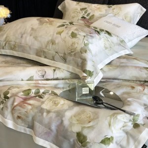 Pastoral style lyocell cotton home textiles plant digital printing duvet cover pink bedding set wholesaler