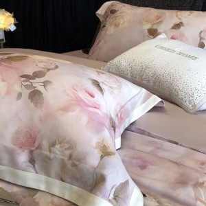 Pastoral style lyocell cotton home textiles plant digital printing duvet cover pink bedding set wholesaler