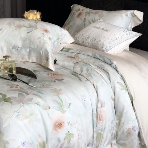 High quality 4pcs lyocell cotton plant digital printing duvet cover queen king home textiles patchwork bedding set supplier