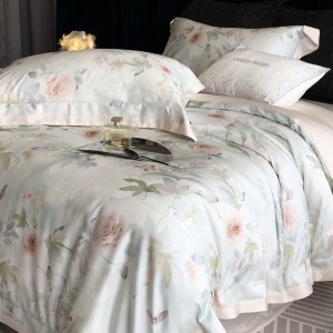 High quality 4pcs lyocell cotton plant digital printing duvet cover queen king home textiles patchwork bedding set supplier