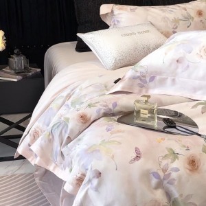 High quality 4pcs lyocell cotton plant digital printing duvet cover queen king home textiles patchwork bedding set supplier