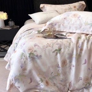 High quality 4pcs lyocell cotton plant digital printing duvet cover queen king home textiles patchwork bedding set supplier