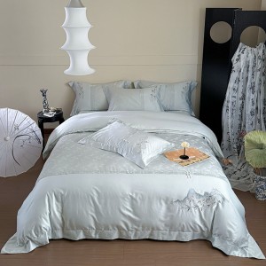 Advanced custom blue 60s high-count long-staple cotton queen/king size embroidery bedding set