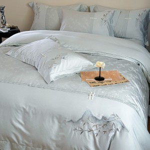 Advanced custom blue 60s high-count long-staple cotton queen/king size embroidery bedding set