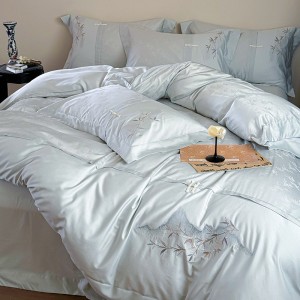 Advanced custom blue 60s high-count long-staple cotton queen/king size embroidery bedding set