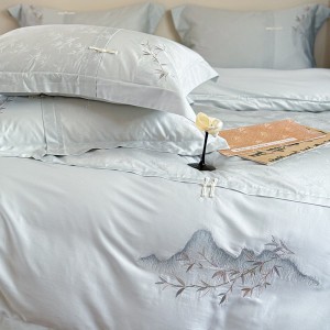 Advanced custom blue 60s high-count long-staple cotton queen/king size embroidery bedding set