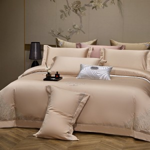 Premium home textile 100s long-staple cotton light brown embroidery bedding set