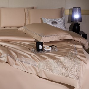 Premium home textile 100s long-staple cotton light brown embroidery bedding set