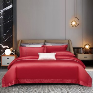 Luxury 100s long-staple cotton high-quality red embroidery bedding set