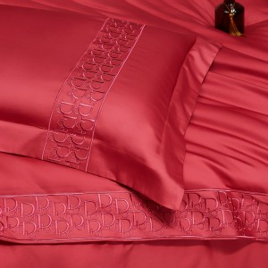 Luxury 100s long-staple cotton high-quality red embroidery bedding set