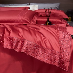 Luxury 100s long-staple cotton high-quality red embroidery bedding set