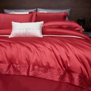 Luxury 100s long-staple cotton high-quality red embroidery bedding set