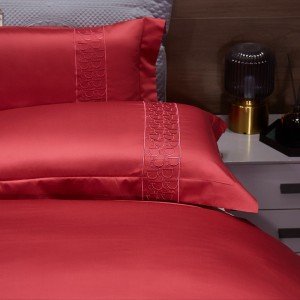 Luxury 100s long-staple cotton high-quality red embroidery bedding set