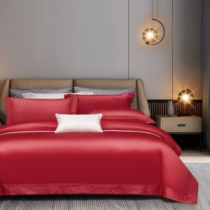 Luxury 100s long-staple cotton high-quality red embroidery bedding set