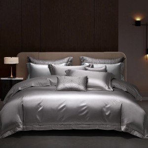 Super soft silk damask ab version long-staple cotton fashionable embroidery custom jacquard four-piece grey bedding set