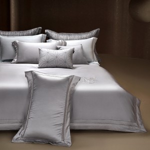 Super soft silk damask ab version long-staple cotton fashionable embroidery custom jacquard four-piece grey bedding set