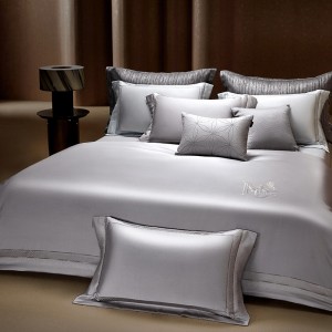 Super soft silk damask ab version long-staple cotton fashionable embroidery custom jacquard four-piece grey bedding set